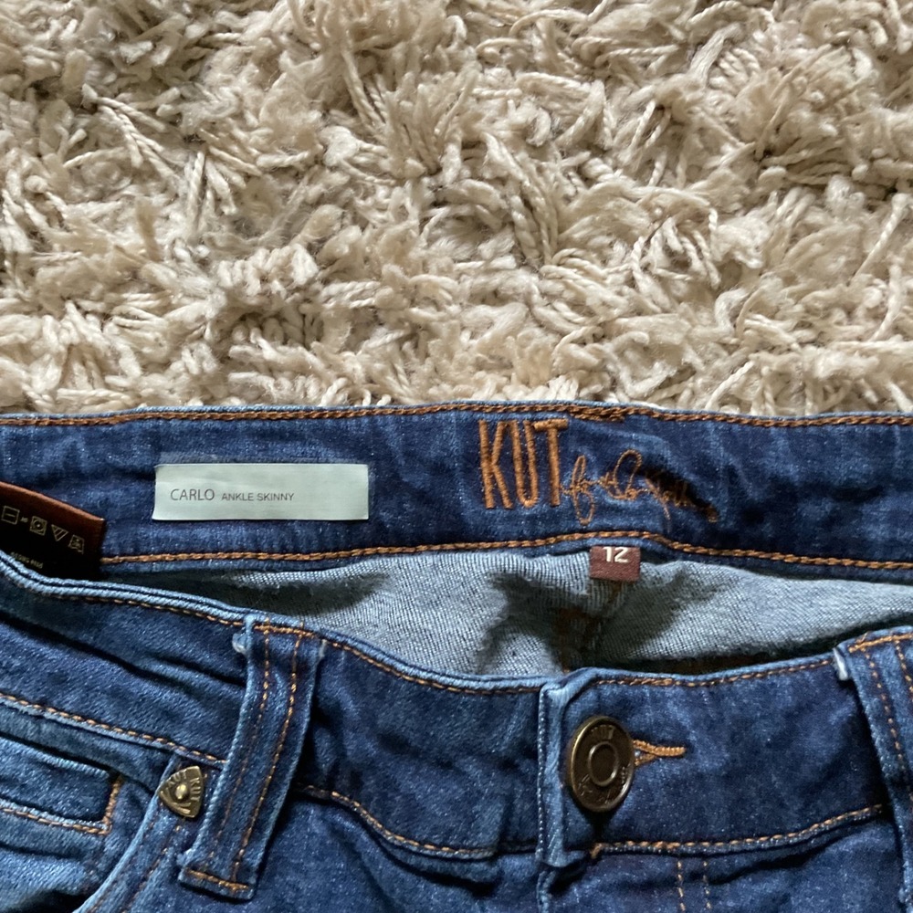 KUT from the Kloth Carlo Ankle Skinny Jeans Dark Wash Raw Hem Womens 12 - Picture 2 of 10